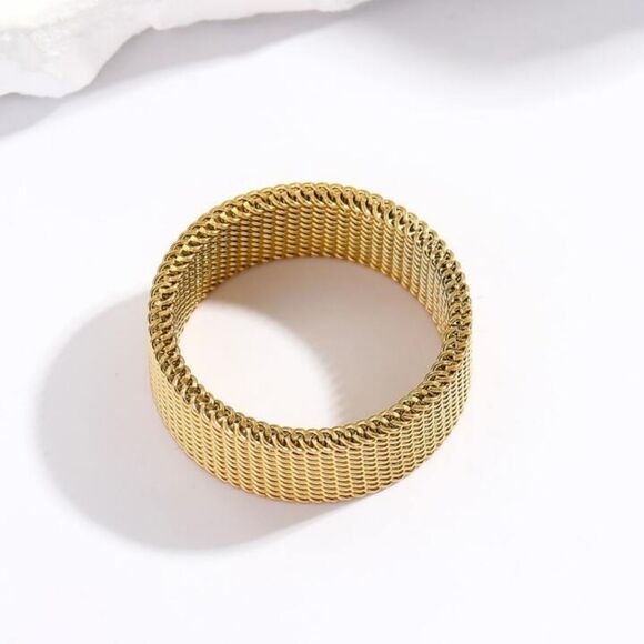 Neutral Style Unisex Gold Tone Titanium Steel Woven Mesh Ring - Picture 4 of 5